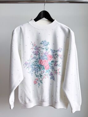 Vtg 90s Lady Foot Locker Floral Sweatshirt M Oversized Cottagecore Pastel